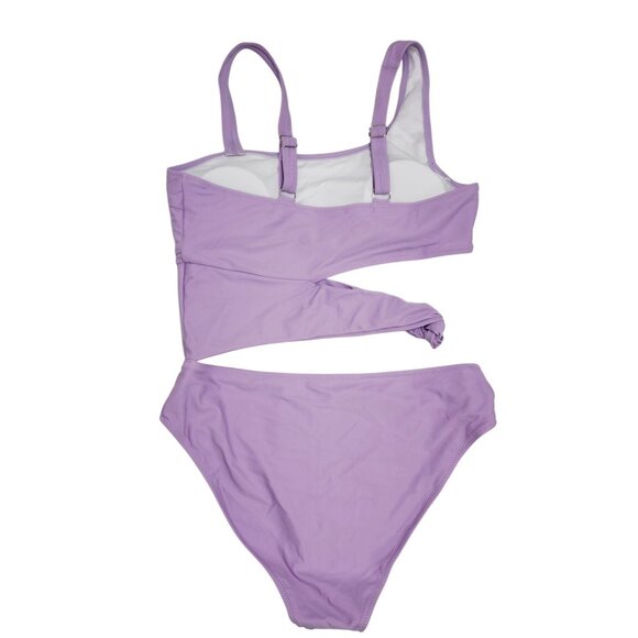 Purple One-Shoulder Bikini Set  Cutout Design Adjustable Straps  Bottoms Size L - Picture 4 of 5